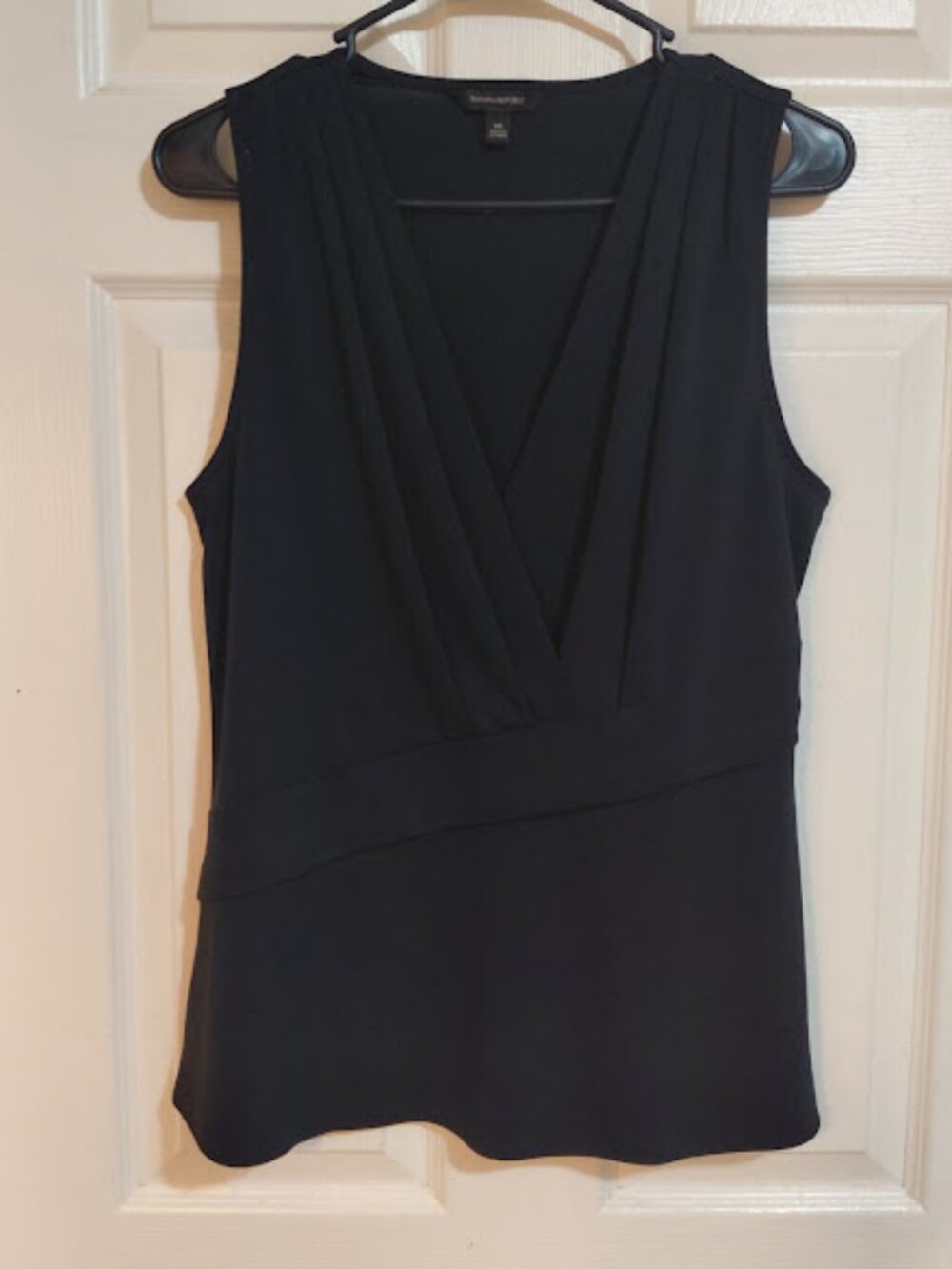 Banana Republic Pleated Cross-Front Faux Wrap Sleeveless V-Neck Black Shirt